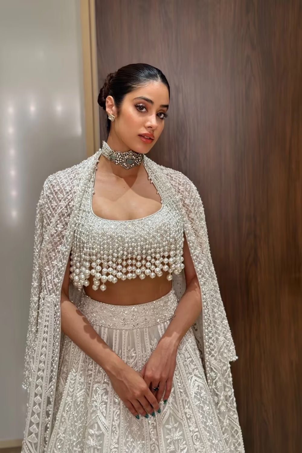 Janhvi Kapoor in our Ivory Kashmiri Embroidered Lehenga Set