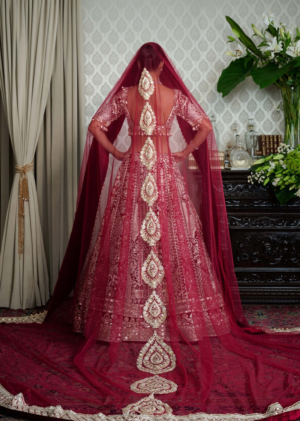 Silver and Ivory Fishtail Embroidered Lehenga Set