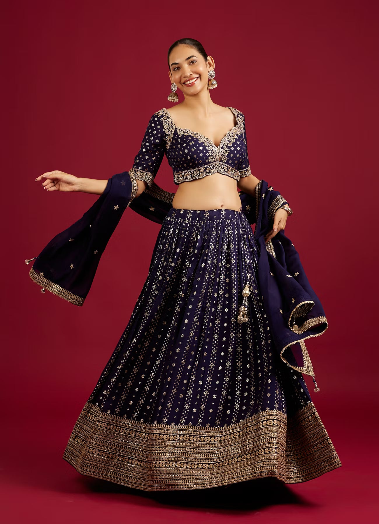 Nightshade Purple Floral Buta Patterned Crop Top Lehenga