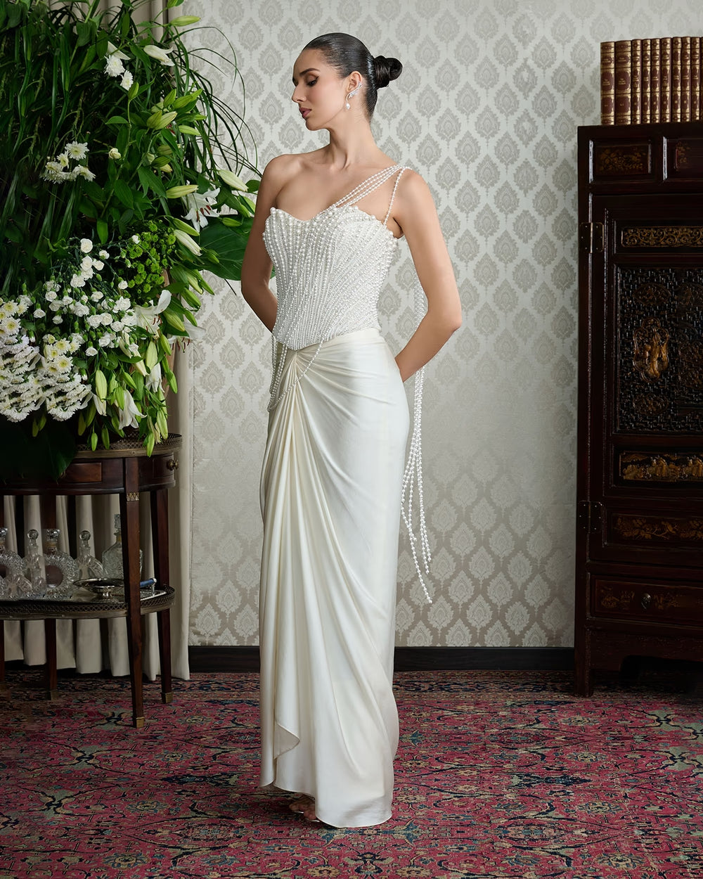 Ivory Satin Drape Skirt Set