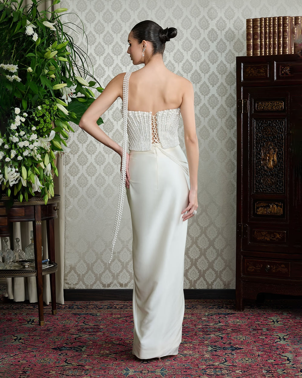 Ivory Satin Drape Skirt Set